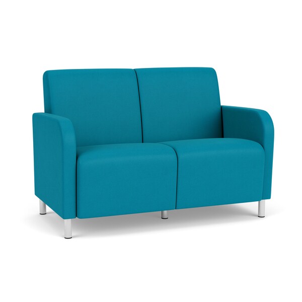 Lesro Siena Lounge Reception 2 Seat Tandem Seating No Center Arm, Brushed Steel, OH Waterfall Upholstery SN2101 - main